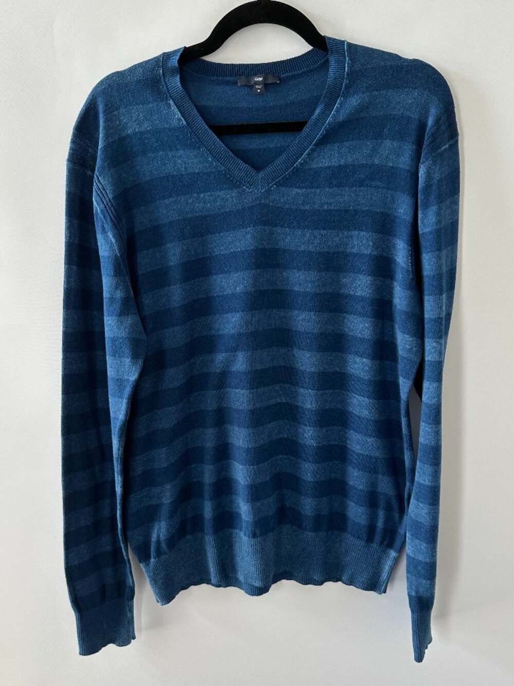 Gap Men's Medium Electric Blue Striped Crewneck Sweater 100% Cotton